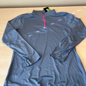 Tunaskin Gray Quarter-Zip Pullover with Pink Accents M